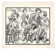 Straßenmusik Tuschzeichnung by Paul Schurek from Raimund-Theater 1934