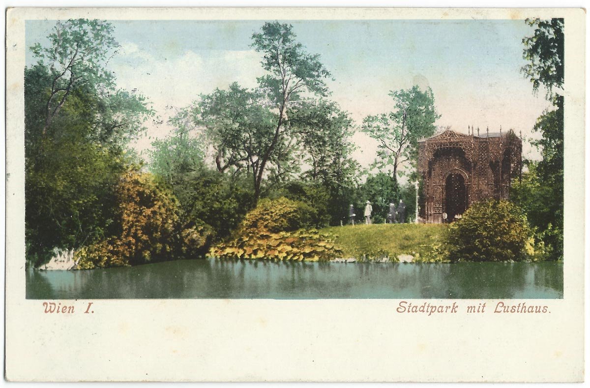 Early 20th century view of Stadtpark with pavilion in Vienna