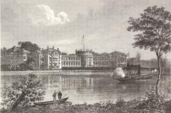 Steel engraving of Schloss Biebrich by Friedrich Foltz from a Rhine album