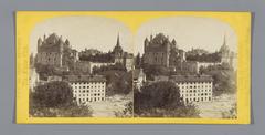 Vintage stereoscopic photo showing a panoramic view of Lausanne city in Switzerland during the 19th century