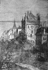 Lausanne woodcut print panorama