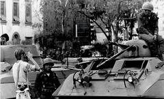 Photograph of Mexican Army soldiers in uniform at Mexico 68 section