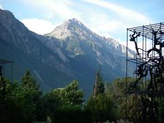 Scenic view from Hotel du Parc in Martigny, Switzerland towards Grand Chavalard mountain
