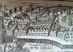 Historical engraving of Marseille city in 1602