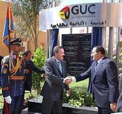 German Chancellor Gerhard Schröder and Egyptian President Hosni Mubarak at an official opening event in October 2003