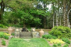 Entrance area of Morris Arboretum with pathway and lush greenery