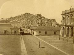 Plaza in front of the Municipal Theater of Santiago with Santa Lucia Hill in the background