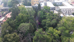 Aerial drone view of Atrio de los Olivos at Museo Nacional del Virreinato