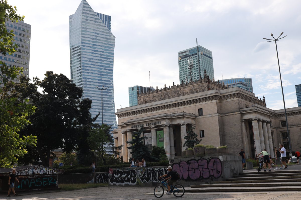 Modern cityscape of Warsaw with skyscrapers in July 2023
