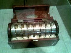 The oldest Polish calculator built in 1842 by Abraham Izrael Staffel with locked walnut case and gears