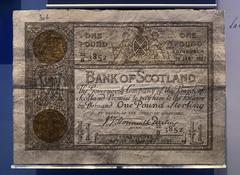 Fake Bank of Scotland One Pound note displayed at the Museum on the Mound, Edinburgh