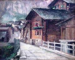 Painting of a street in Loèche-les-Bains by Antônio Parreiras