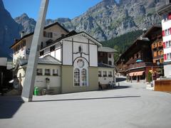 Village square with half-timbered houses and outdoor seating