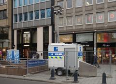 Mobile police video camera in Düsseldorf before Weiberfastnacht in February 2024
