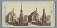 Exterior view of the Frauenkirche church in Nuremberg, historical stereophoto from 1860-1875 showing detailed architecture