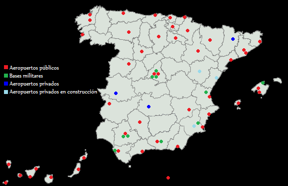 Map showing airports located in Spain