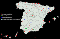 Map showing airports located in Spain