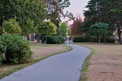 Scenic park with green lawns and flowers at Arsenal Vienna