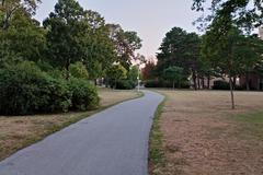 Park in Arsenal Vienna with green trees and walking paths