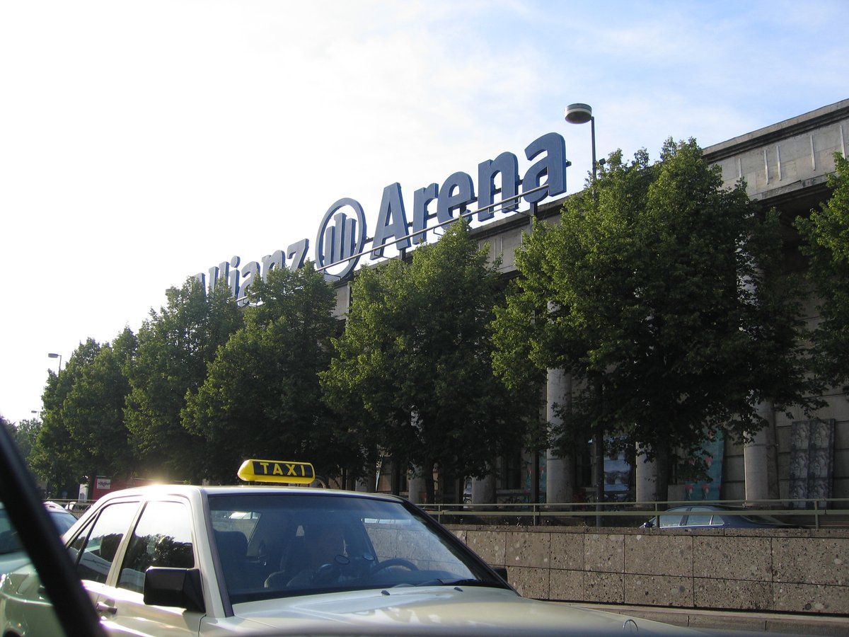 Allianz Arena logo displayed on Haus der Kunst building in Munich during 2006 FIFA World Cup