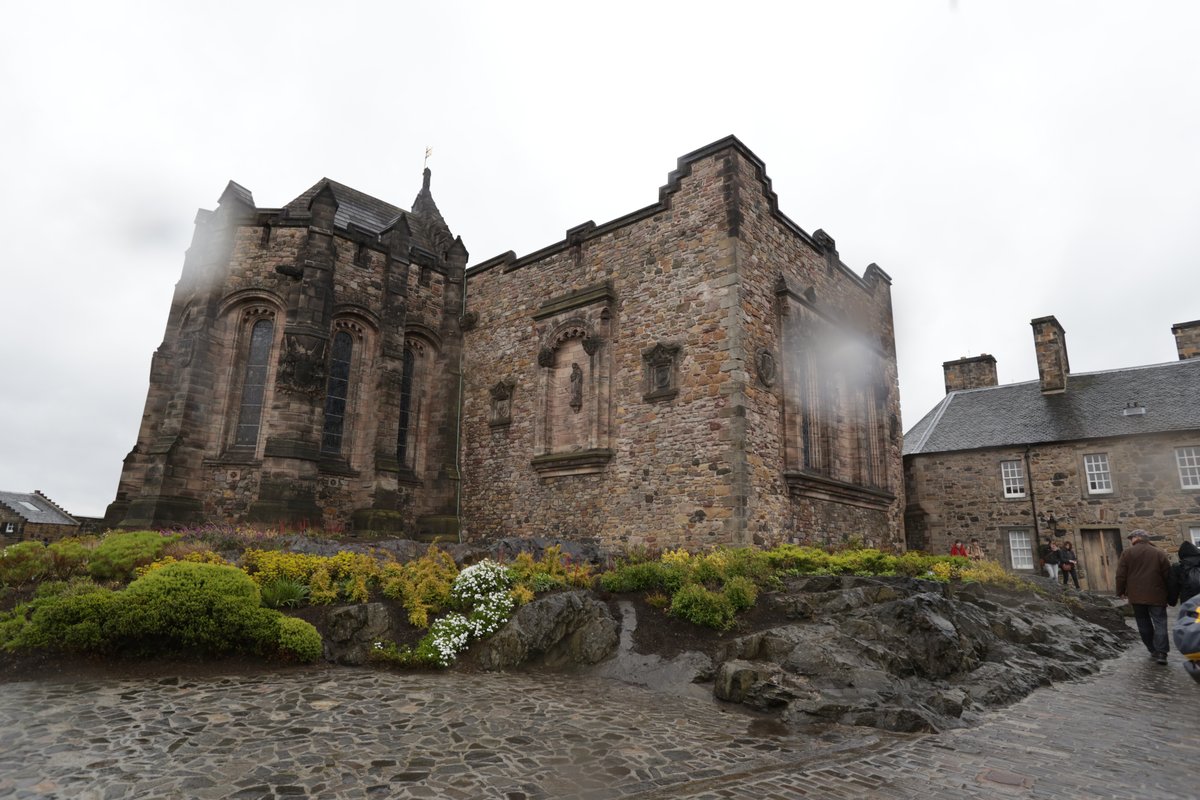 Rain-soaked National War Museum of Scotland inside Edinburgh Castle