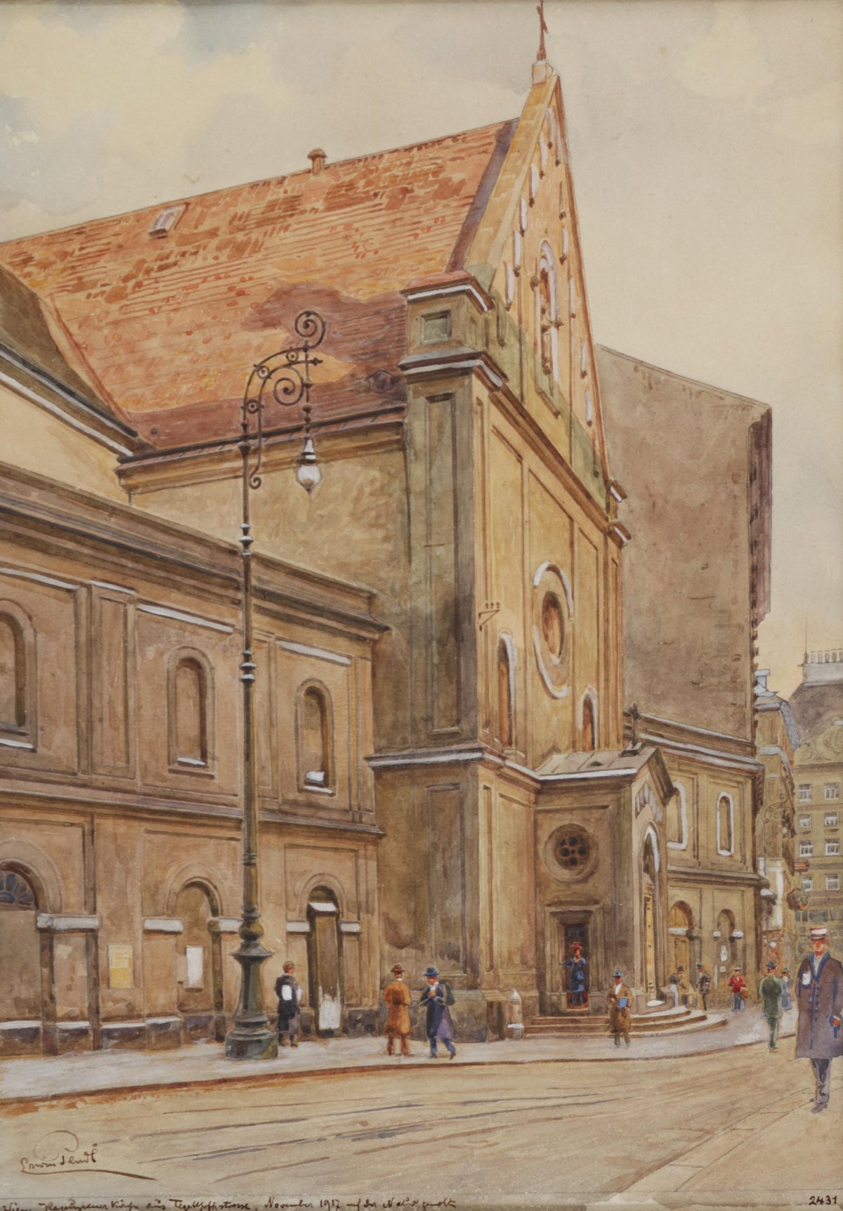 Kapuzinerkirche in Vienna watercolor painting by Erwin Pendl 1917