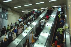 Escalators connecting the Mucha Neihu Line and the Bannan Line Concourse at Zhongxiao Fuxing Station Taipei MRT