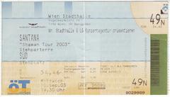 Santana Shaman Tour 2003 concert ticket at Wiener Stadthalle, 10 September 2003