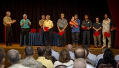 Lt. Gen. John A. Toolan and Mayor Kirk Caldwell honor civilians for assistance during 15th MEU MV-22 Osprey mishap