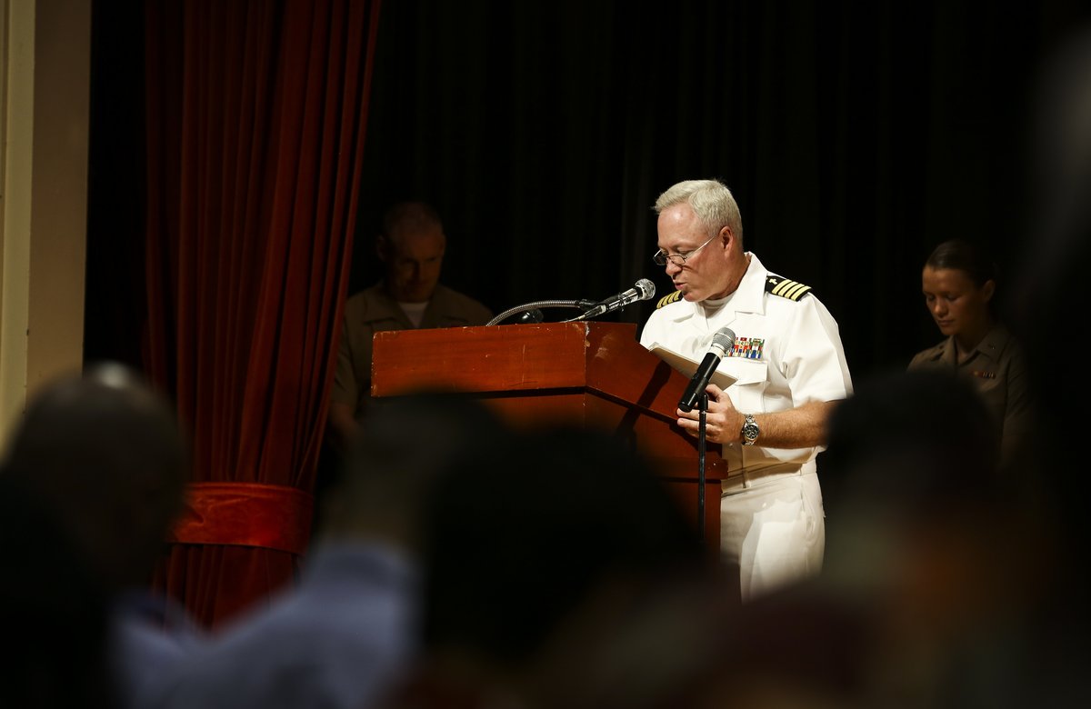 U.S. Navy Capt. Mark Hendricks giving invocation at First Responder Recognition Ceremony in Honolulu 2015