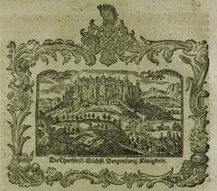 Historical vignette of Königstein Fortress from Eckardtisches Monatliches Tage-Buch 1771