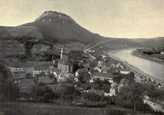 View of the town and Königstein Fortress in Saxon Switzerland, Germany