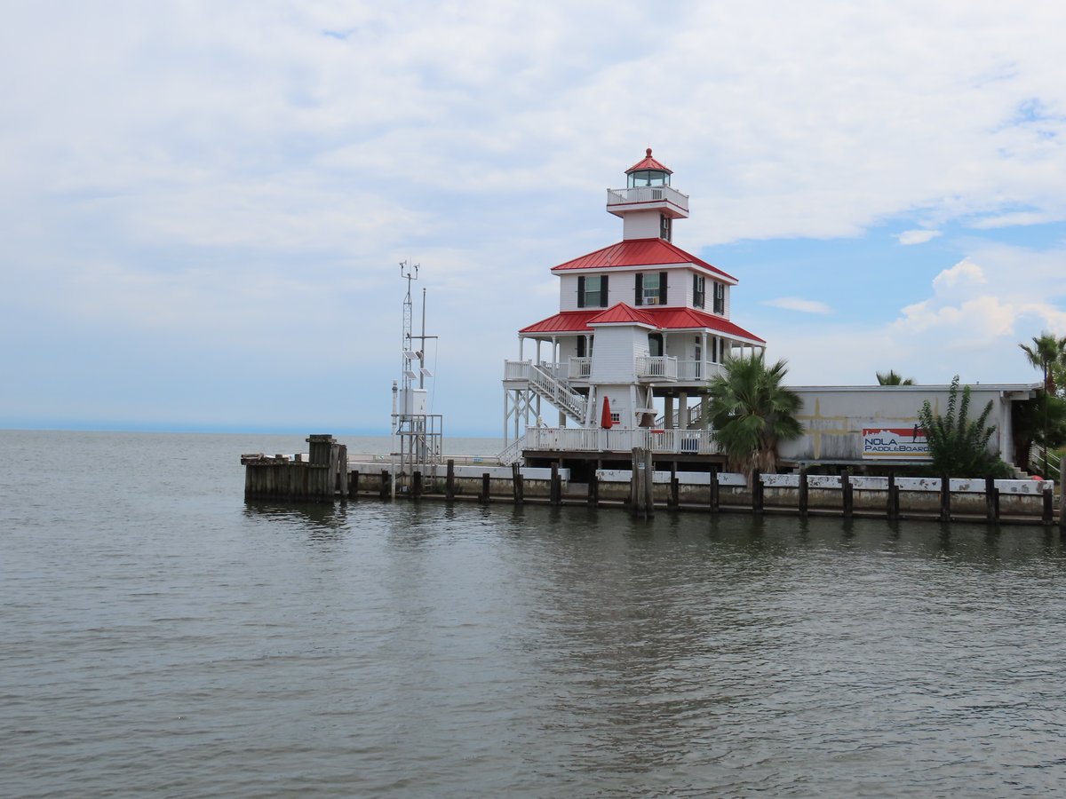 New Canal Lighthouse on the New Orleans Lake Front on a sunny day in August 2022