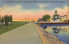 U.S. Government Lighthouse at West End with seawall along Lake Pontchartrain in New Orleans