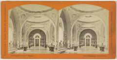 Interior view of a spacious museum gallery in Vienna, likely the Kunsthistorisches Museum, from a historic stereophoto dated between 1868 and 1890