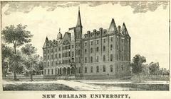 New Orleans University campus engraving from 1888 in black and white
