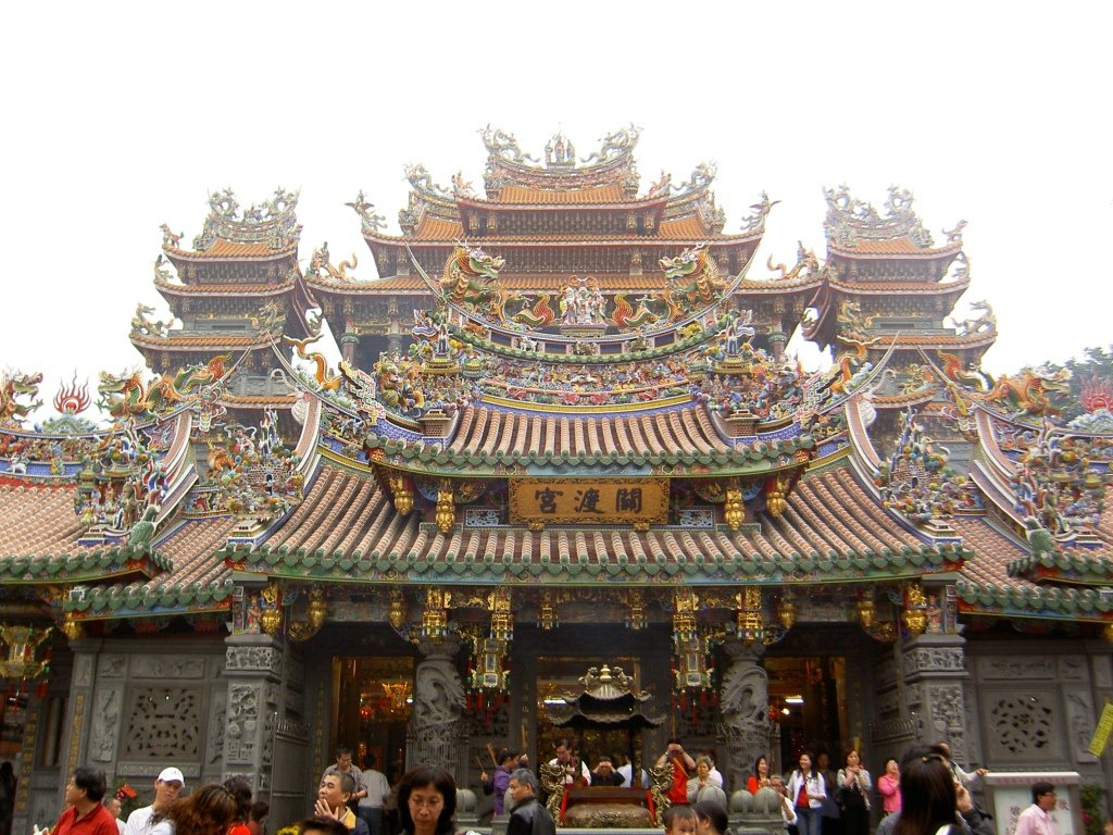 Front view of Guandu Temple with traditional Taiwanese architecture in Beitou District, Taipei City