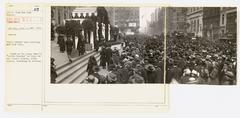 Crowd gathered at Women's Little Theatre in front of the New York Public Library listening to a speech during the Third Liberty Loan Campaign