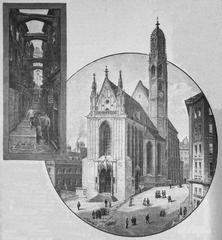 Die Fischerstiege and the Church Maria am Gestade in a historical 1891 illustration