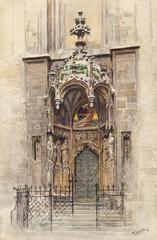 West portal of Maria am Gestade church in Vienna watercolour 1928