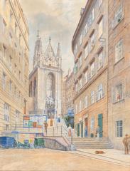 Watercolor painting of Maria am Gestade church by F. X. Schleich