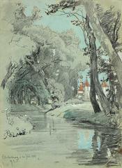 Blutenburg Castle in Munich painted with mixed media