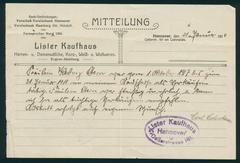 Arbeitsbescheinigung and certificate for Miss Hedwig Stern from 1918