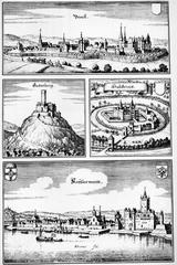 Historical map showing the cities of Mainz, Trier, and Cologne