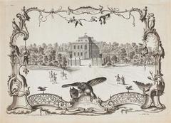 Copper engraving of Schloss Falkenlust in Brühl around 1755 by Nicolaus Mettel after Johann Martin Metz
