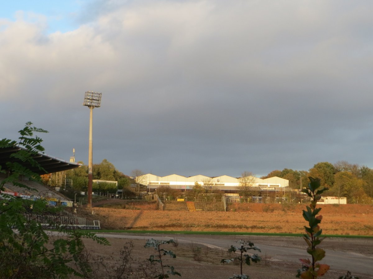 Ludwigsparkstadion in Saarbrücken under construction with empty seating areas