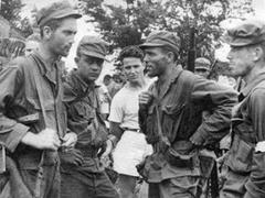 World War II Rangers marching after the successful Raid on Cabanatuan in 1945