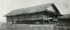 Wooden prison hut at Cabanatuan POW Camp during World War II