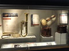 Interior view of military musical instruments exhibit at North Carolina Museum of History in Raleigh