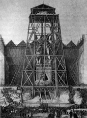 Etching of Assembly of Bavaria statue in Munich from 1850, head missing